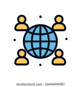 Global network connecting people around world. Icon symbol illustration