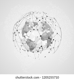 Global network connection. Abstract Digital Big Data Texture. Polygonal World map point and line composition. Concept of global business. Vector Illustration