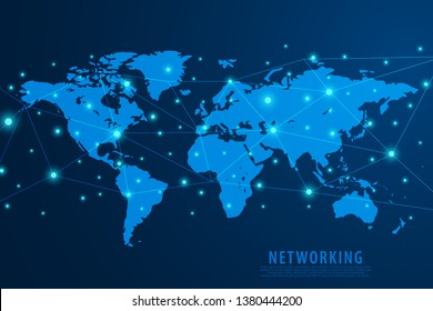 Global network connection background, blue world map, vector, illustration, eps file