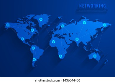 Global Network Connection Background, Blue World Map, Vector, Illustration, Eps File