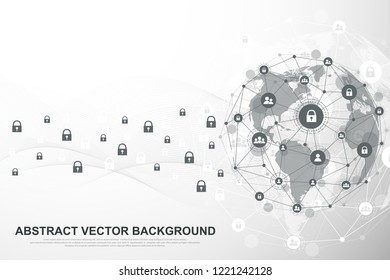 Global network connection background. Cyber security concept global business. Internet communication background. Technology graphic design. Vector illustration