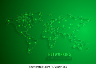 Global network connection background, green world map, vector, illustration, eps file