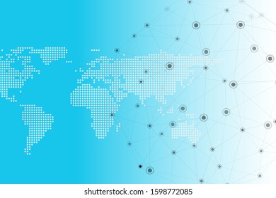 Global network connection background. World map dot point backdrop and line composition concept of global business. Vector Illustration