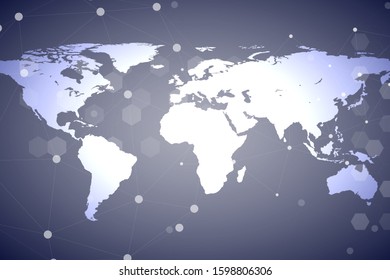 Global network connection background. World map dot point backdrop and line composition concept of global business. Vector Illustration