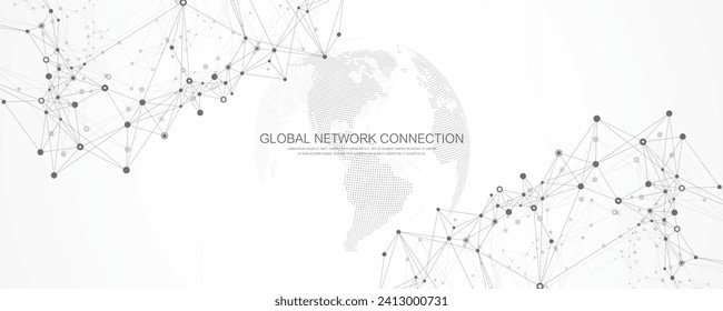 Global network connection banner design template. Header social network communication in the global business concept. Big data visualization. Internet technology.