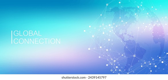 Global network connection banner design template. Header social network communication in the global business concept. Big data visualization. Internet technology.