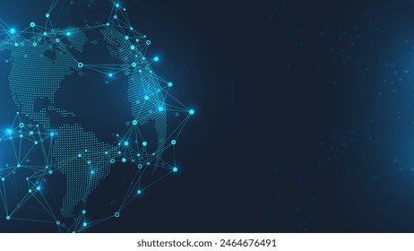 Global network connection banner design template. Header social network communication in the global business concept. Big data visualization. Internet technology