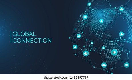 Plantilla de diseño de Anuncio de conexión de red global. Encabezamiento de la comunicación de redes sociales en el concepto de negocio global. Visualización de macrodatos. Tecnología de Internet.