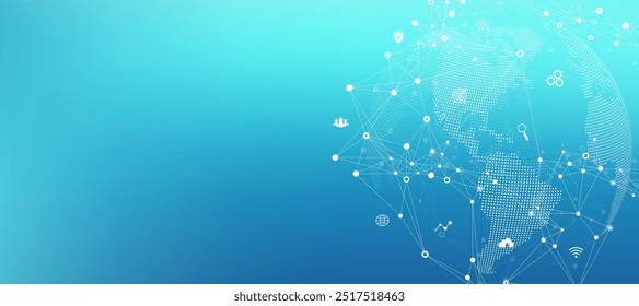 Modelo de design de banner de conexão de rede global. Cabeçalho de comunicação de rede social no conceito de negócio global. Visualização de Big Data. Tecnologia da Internet.