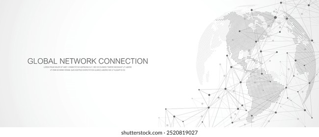 Modelo de design de banner de conexão de rede global. Cabeçalho de comunicação de rede social no conceito de negócio global. Visualização de Big Data. Tecnologia da Internet.