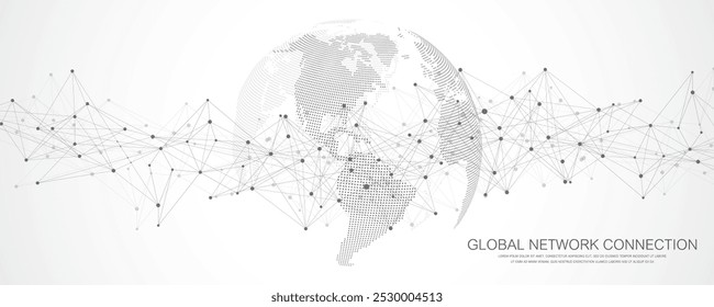 Modelo de design de banner de conexão de rede global. Cabeçalho de comunicação de rede social no conceito de negócio global. Visualização de Big Data. Tecnologia da Internet.