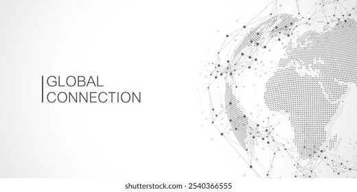 Global network connection banner design template. Header social network communication in the global business concept. Big data visualization. Internet technology