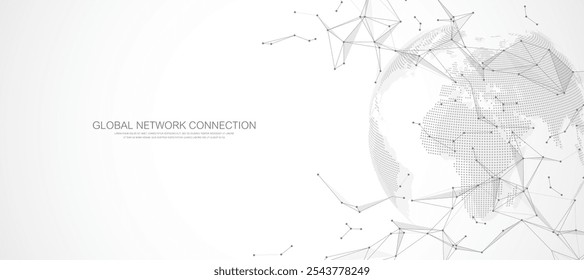 Global network connection banner design template. Header social network communication in the global business concept. Big data visualization. Internet technology