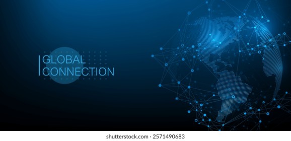 Global network connection banner design template idea. Header social network communication in the global business concept. Internet technology. Big data visualization. Vector illustration.