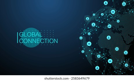 Global network connection banner design template idea. Header social network communication in the global business concept. Internet technology. Big data visualization. Vector illustration.