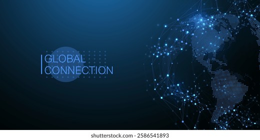 Global network connection banner design template idea. Header social network communication in the global business concept. Internet technology. Big data visualization. Vector illustration.