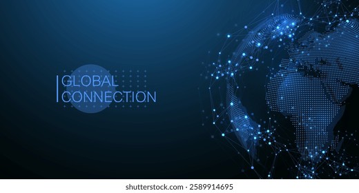 Global network connection banner design template. Big data visualization idea. Header social network communication in the global business concept. Internet technology. Vector illustration