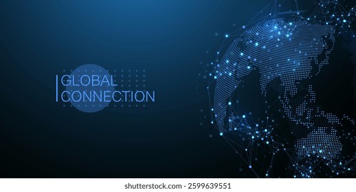 Global network connection banner design template idea. Header social network communication in the global business concept. Internet technology. Big data visualization. Vector illustration.