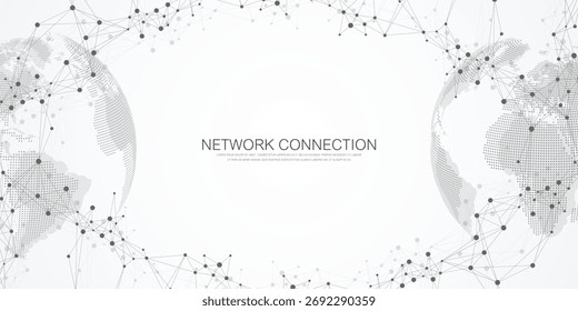 Plantilla de diseño de Anuncio de conexión de red global. Encabezamiento de la comunicación en redes sociales en el concepto de negocio global. Visualización de Big Data. Tecnología de Internet.