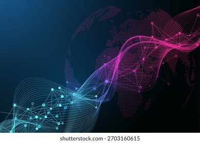 Modelo de design de banner de conexão de rede global. Cabeçalho de comunicação de rede social no conceito de negócio global. Visualização de Big Data. Tecnologia da Internet.