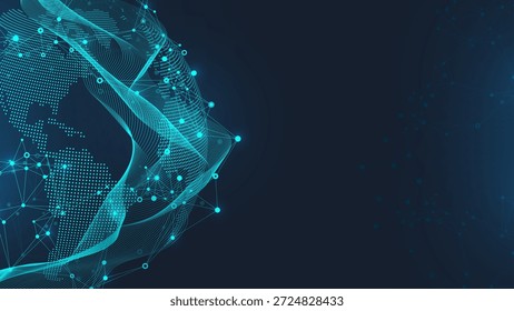 Plantilla de diseño de Anuncio de conexión de red global. Encabezamiento de la comunicación en redes sociales en el concepto de negocio global. Visualización de Big Data. Tecnología de Internet.