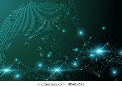 Global network connection. Network and big data exchange over planet earth in space. Global business. Vector Illustration