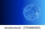 Global network connection Blue concept. Big data or Social network communication visualization on blue background. Dotted Map of the World and World Map Globe with city connections.