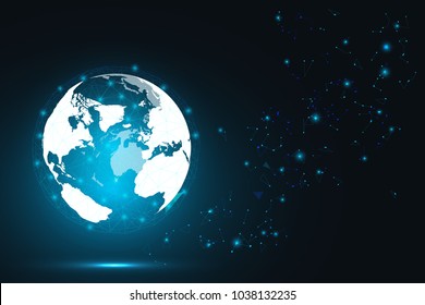 Global network connection. Blue globe hexagonal mesh and line isolated on white as business, composition concept. Vector Illustration.