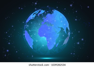 Global network connection. Blue globe polygonal mesh and line isolated on white as business, composition concept. Vector Illustration.