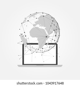 Global network connection with business concept, laptop and world map line, vector illustrator