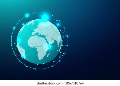 Global network connection with business concept and world map line, vector illustrator