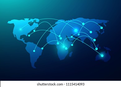 Global network connection with business concept and world map line, vector illustrator
