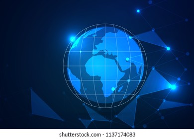 Global network connection with business concept and world map line, vector illustrator