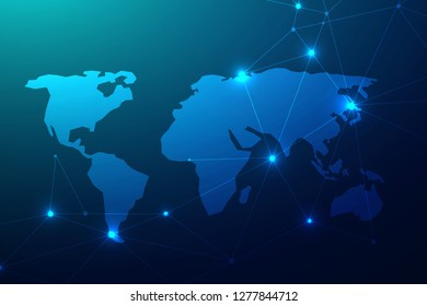 Global network connection with business concept and world map line, vector illustrator