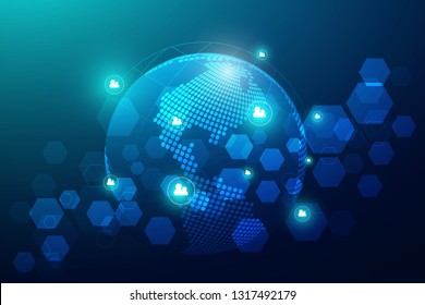 Global network connection with business concept and world map line, vector illustrator