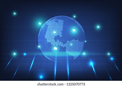 Global network connection with business concept and world map line, vector illustrator