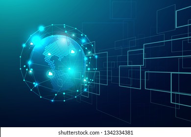 Global network connection with business concept and world map line, vector illustrator