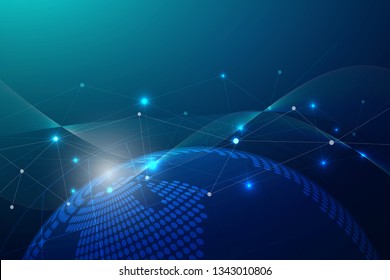 Global network connection with business concept and world map line, vector illustrator