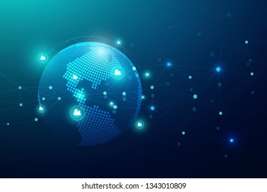 Global network connection with business concept and world map line, vector illustrator