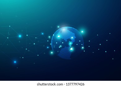 Global network connection with business concept and world map line, vector illustrator