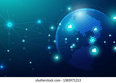 Global network connection with business concept and world map line, vector illustrator