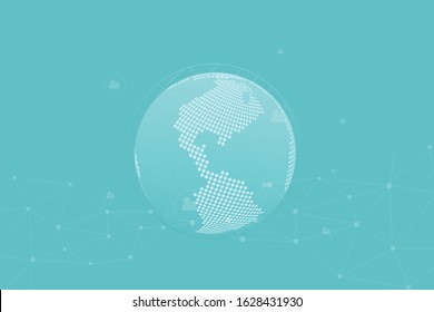 Global network connection with business concept and world map line, vector illustrator