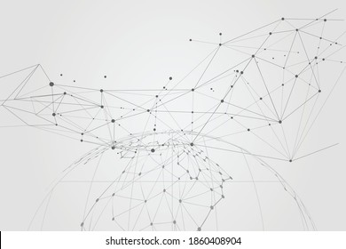 Conexión de red global con concepto de negocio y línea de mapa mundial, ilustrador de vector