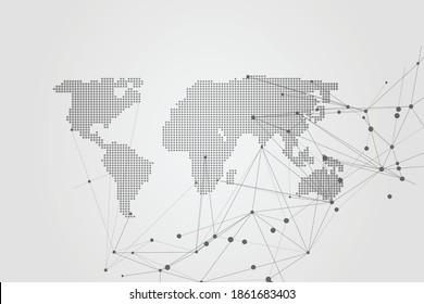 Global network connection with business concept and world map line, vector illustrator
