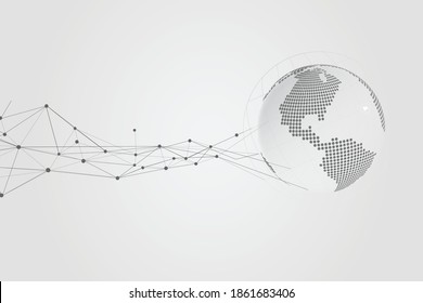 Global network connection with business concept and world map line, vector illustrator