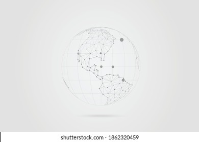 Globale Netzwerkverbindung mit Geschäftskonzept und Weltkarte, Vektorgrafik-Linie