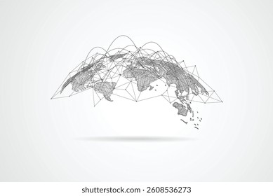 Global network connection circuit design. World map point and line composition concept of global business. Vector Illustration