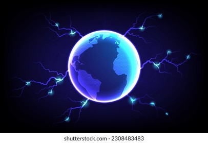 Conexión de red global. Tecnología de la comunicación para los negocios de internet. Mapa mundial. Planeta Tierra EP.5.Elementos Isolación de la ilustración vectorial. y tecnología gráfica Resumen de ciencia  