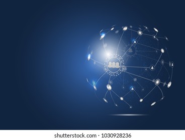Global network connection concept. Abstract dots lines connecting and map of business global. Vector illustration background.