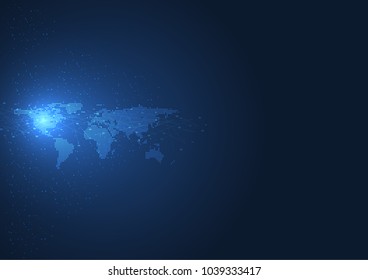 Global network connection concept. Abstract dots lines connecting online and map of business global. Vector illustration background.